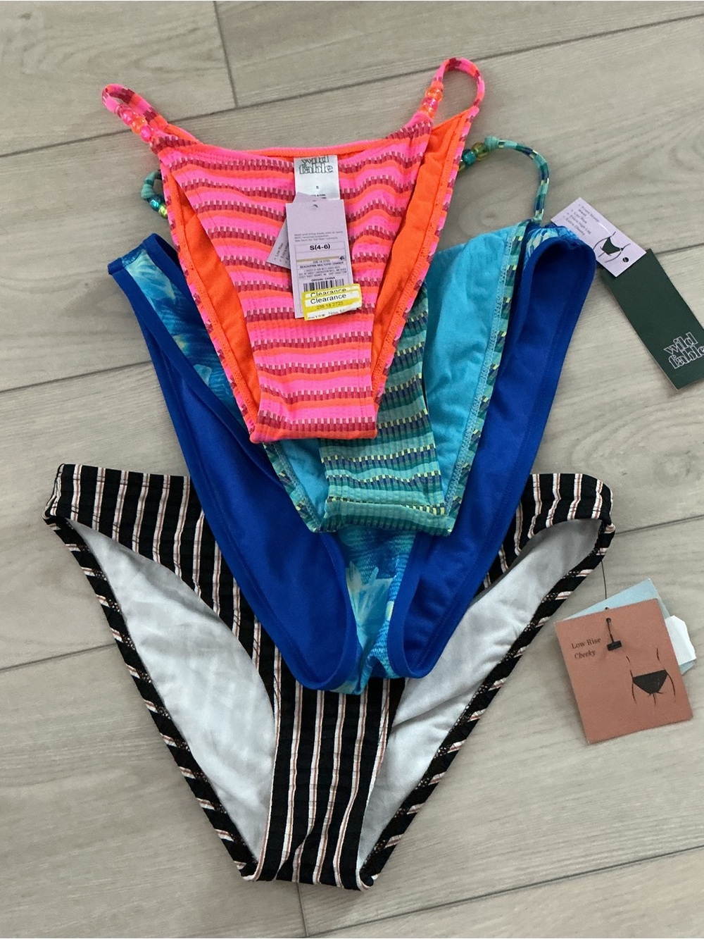wild fable Neon Pink & Orange Striped Bikini Bottoms + Blue & Black Multi-Pack